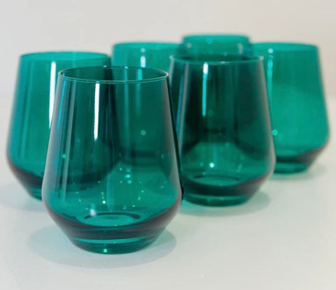 EMERALD GREEN STEMESS WINE GLASS