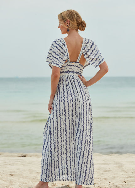 deep v flutter sleeve maxi