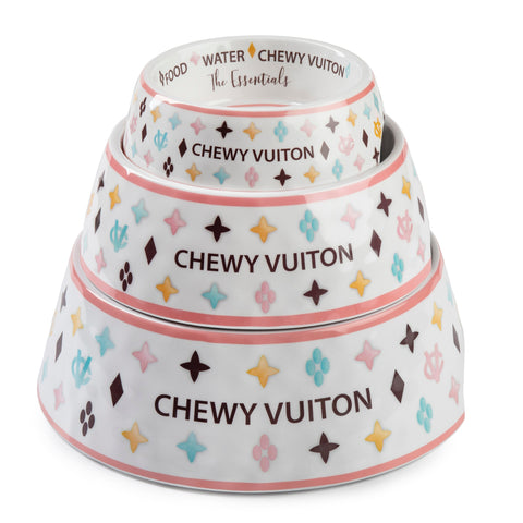 SMALL WHITE CHEWY VUITON BOWL