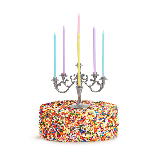 candelabra cake topper-silver