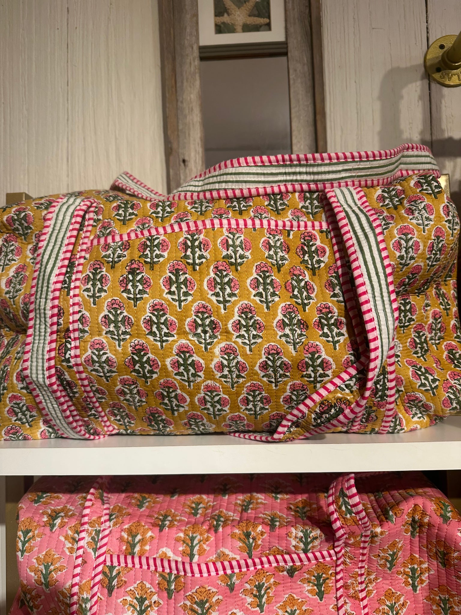 yellow floral duffle