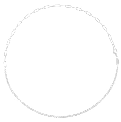 SILVER SPLIT CHAIN OVAL & ROUNDED BOX 18"