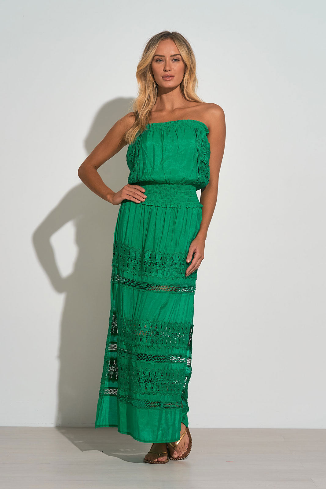 green strapless dress