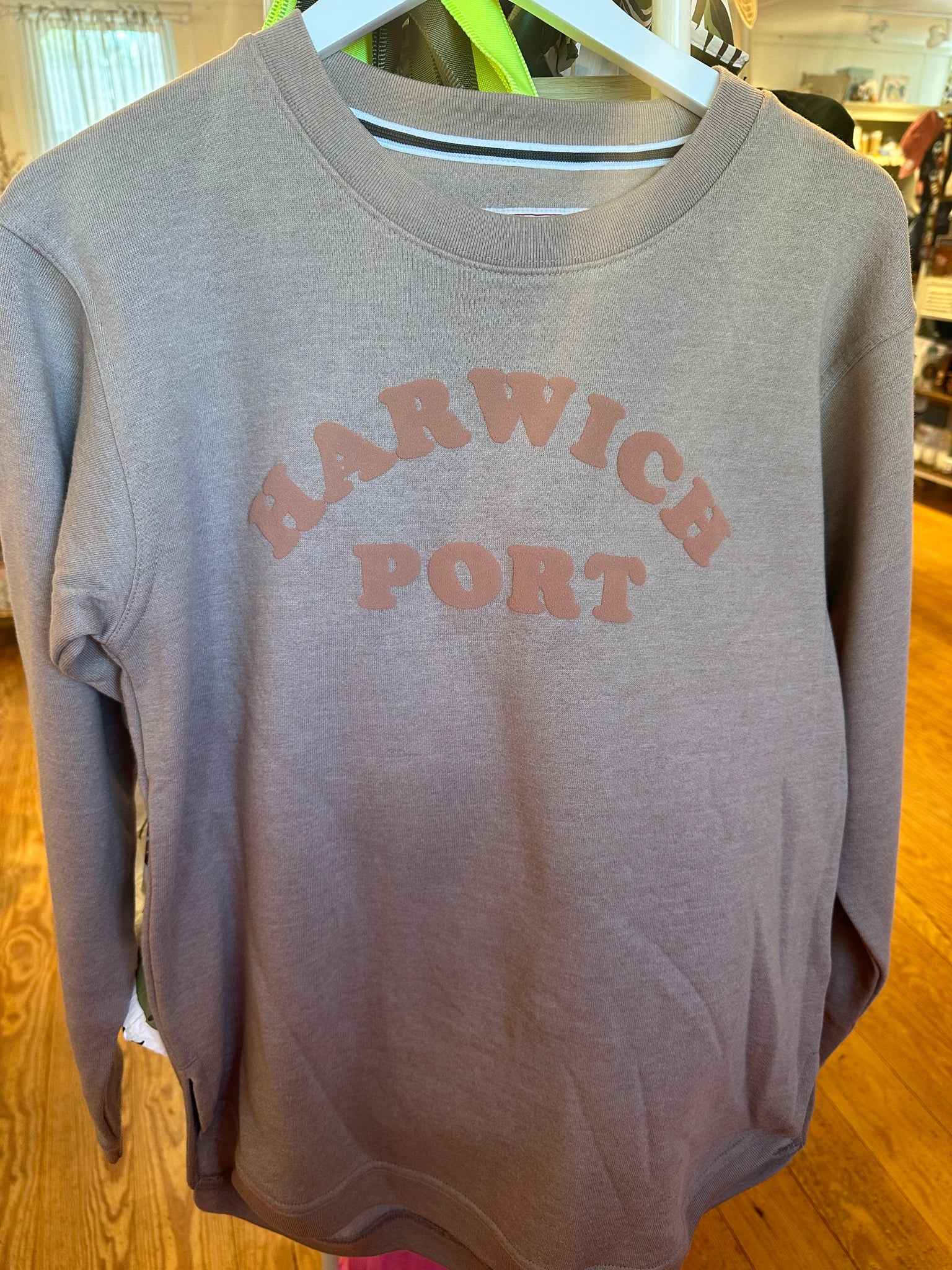 womens taupe crew sweatshirt