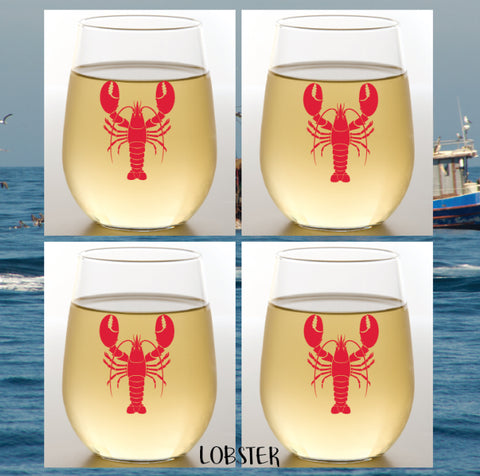 LOBSTER SHATTERPROOF WINE GLASS -4 PACK