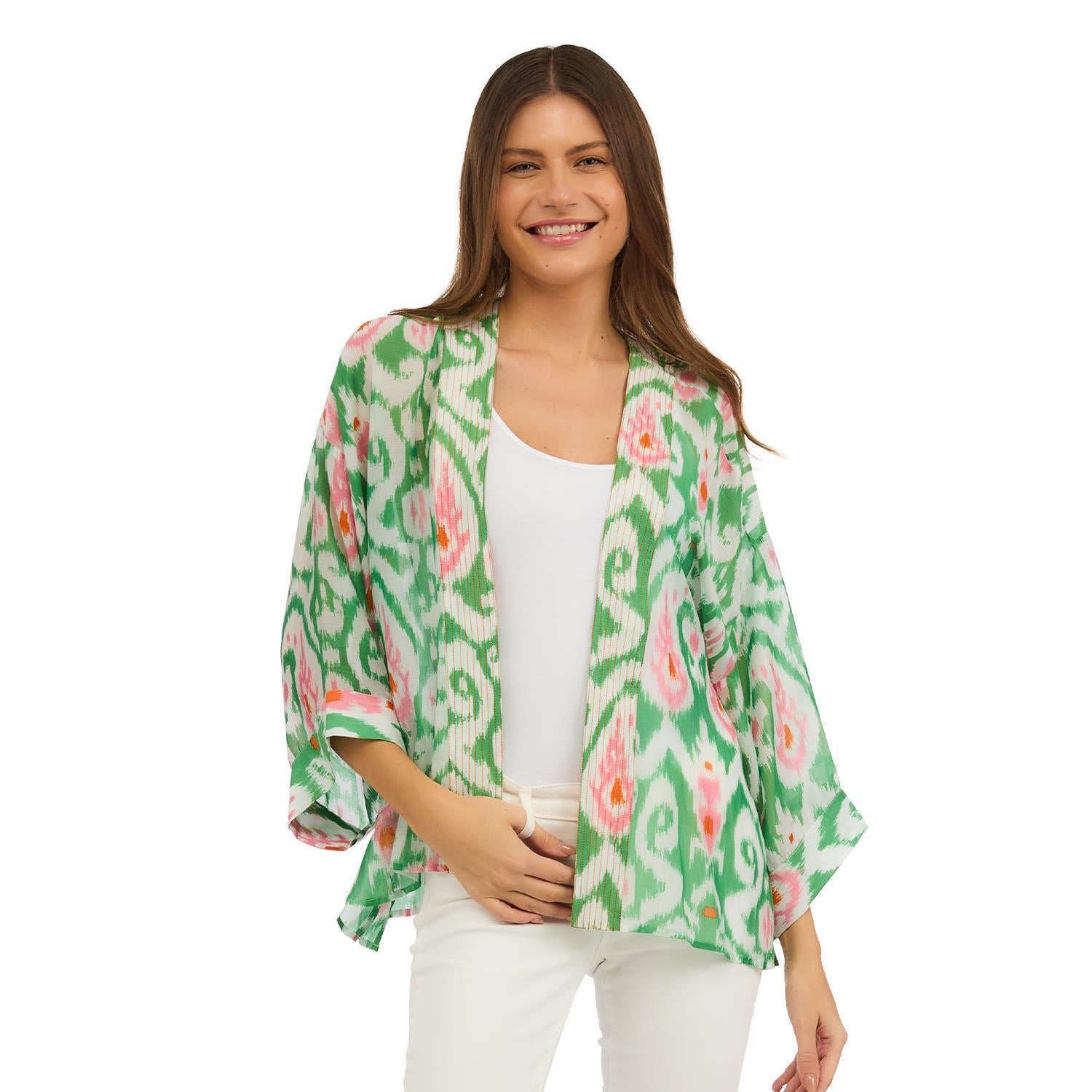 green ikat kimono