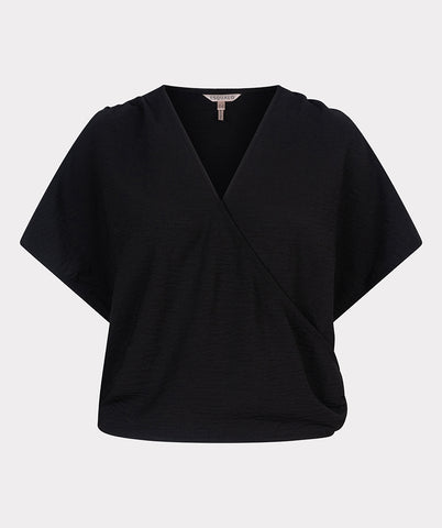 black overlap crinkle blouse