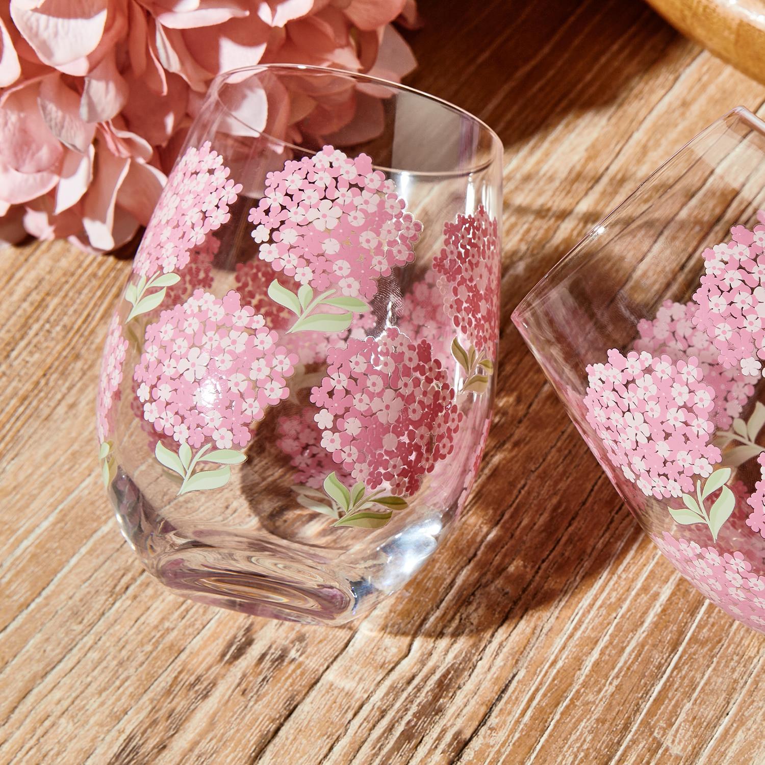 pink HYDRANGEA WINE GLASS