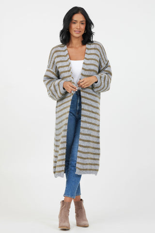 GREEN STRIPE LONG CARDI