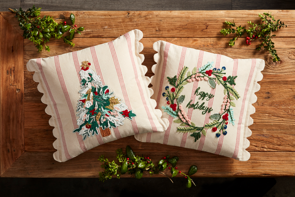 WREATH STRIPED PILLOW