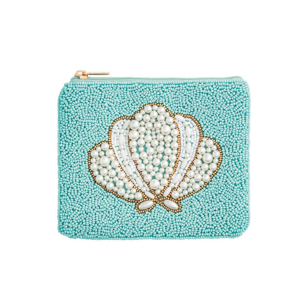 blue shell beaded pouch