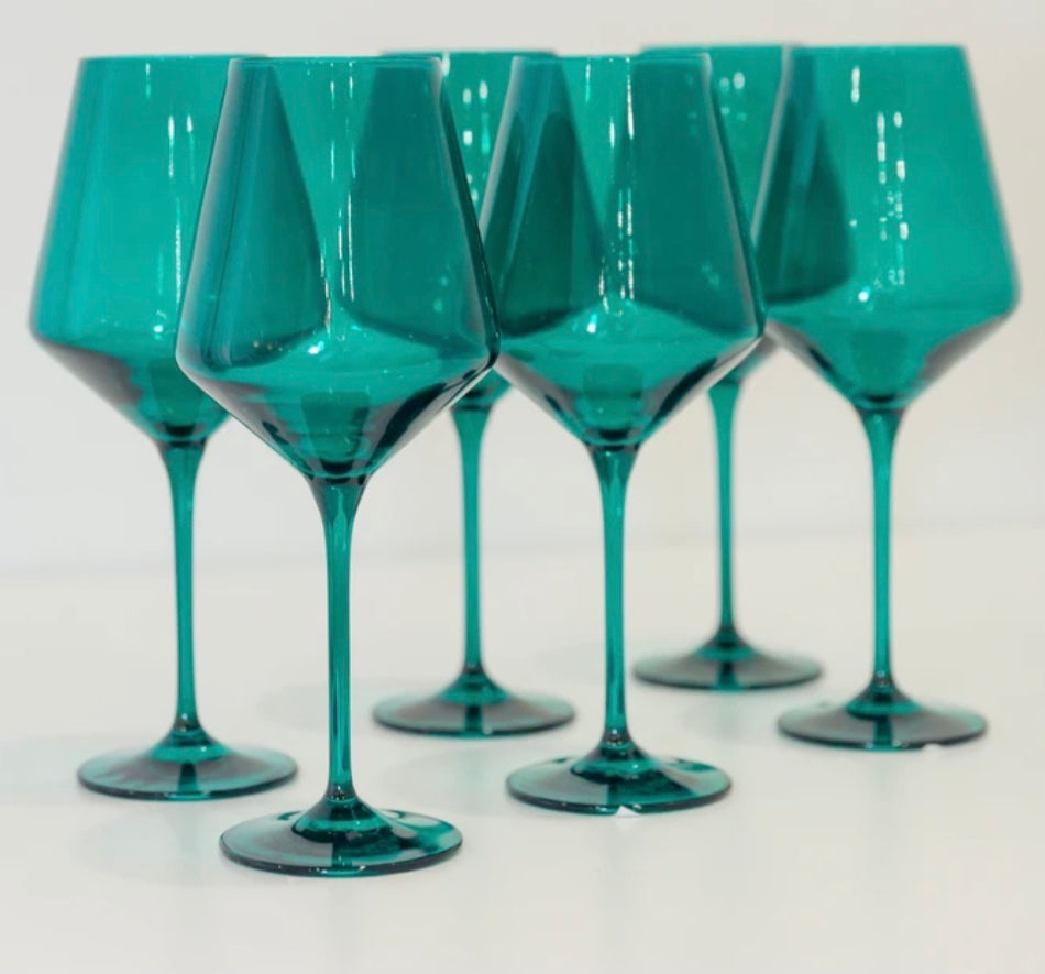 EMERALD GREEN STEMMED WINE GLASS