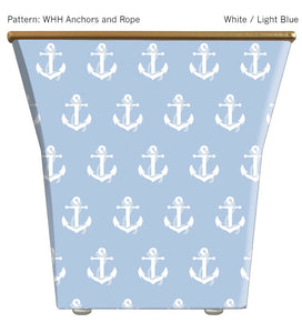 WHITE & LIGHT BLUE ANCHORS  & ROPES CACHE POT CANDLE