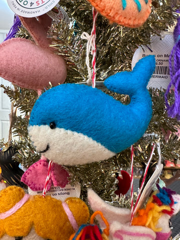 Whale felt wool Christmas ornament