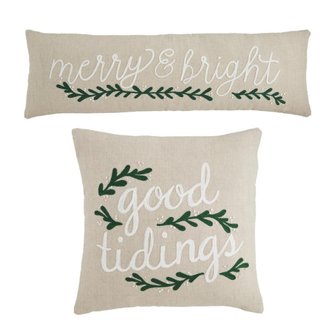 GOOD TIDINGS EMBROIDERERY PILLOW