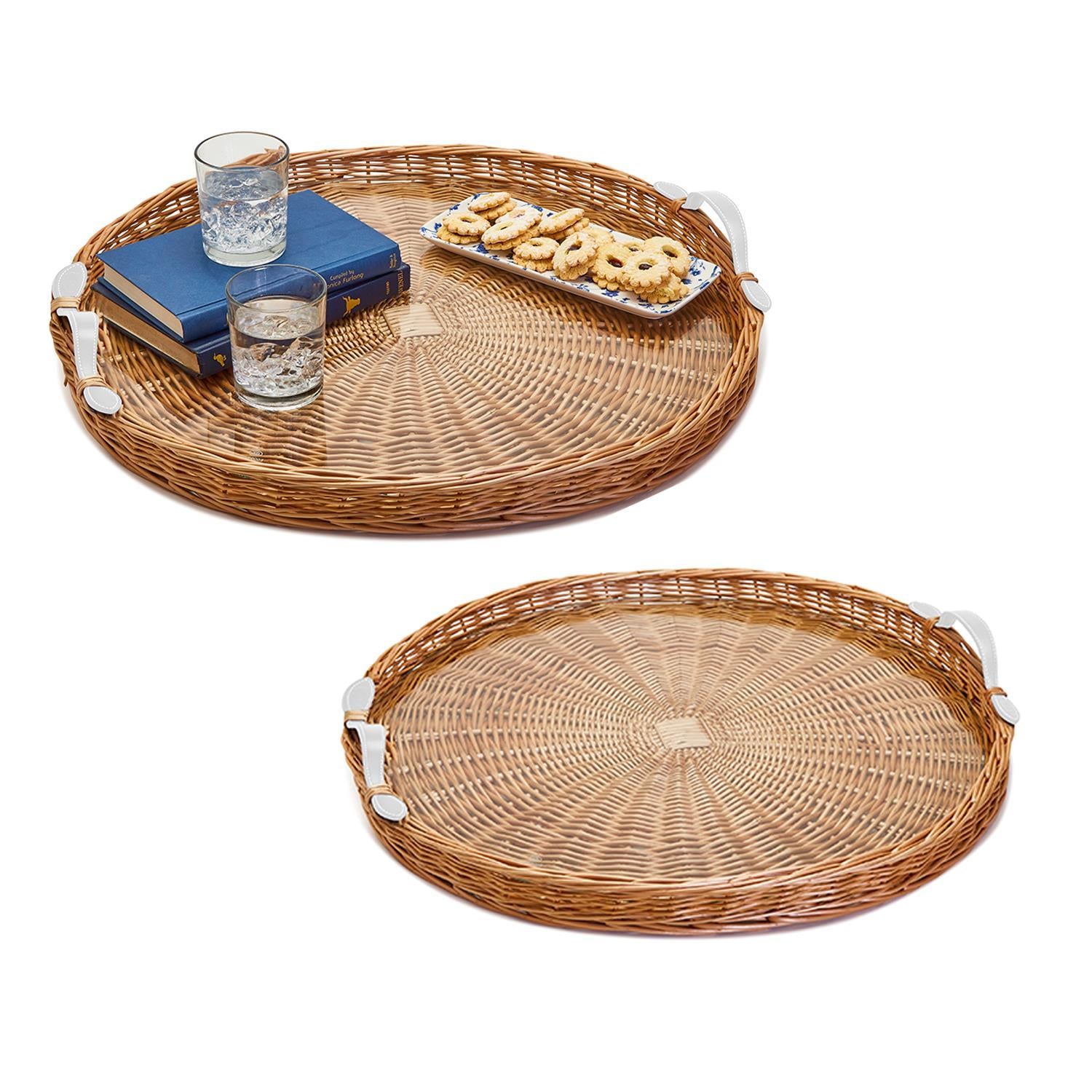 ROUND WICKER TRAY WITH HANDLES-LG
