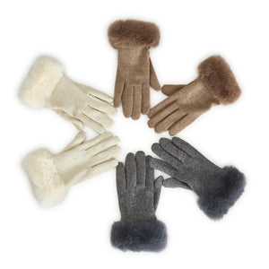 FAUX FUR TRIMMED GLOVES-TAUPE