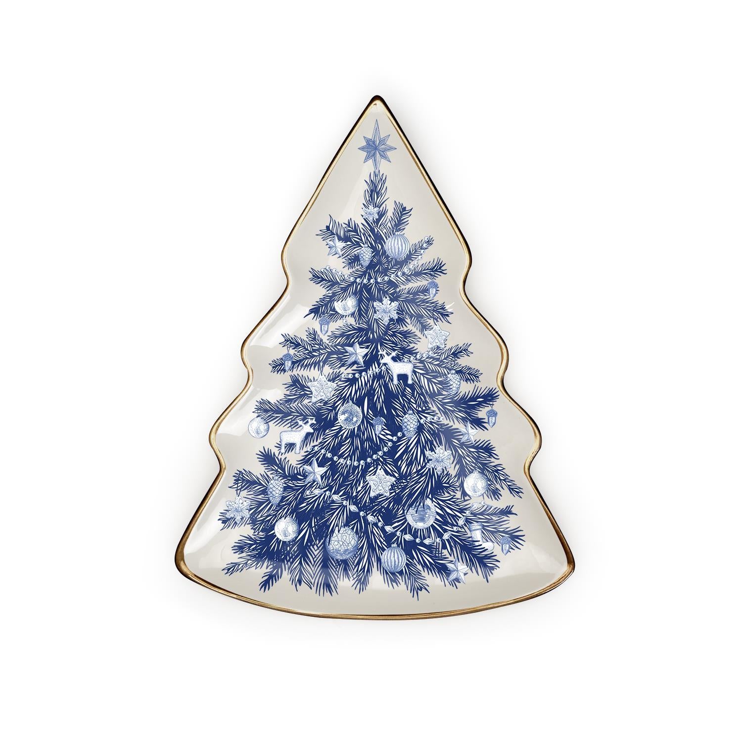BLUE & WHITE CHRISTMAS TREE PLATE