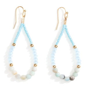 Aqua marbled - Amazonite stone and crystal teardrop,Gold