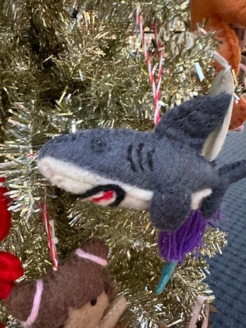 Shark felt wool Christmas ornament